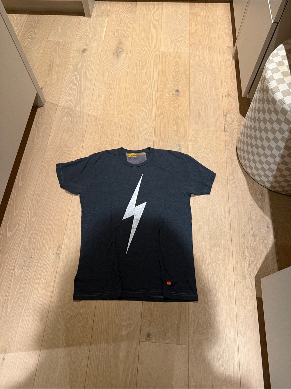 Aviator Nation Black Tee with Silver Lightning Bolt